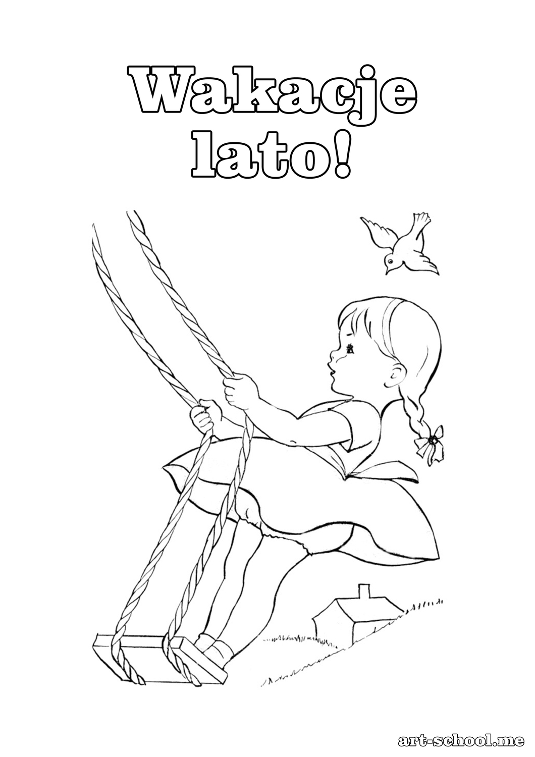 Kolorowanki lato i wakacje! Dziewczynka na huśtawce!